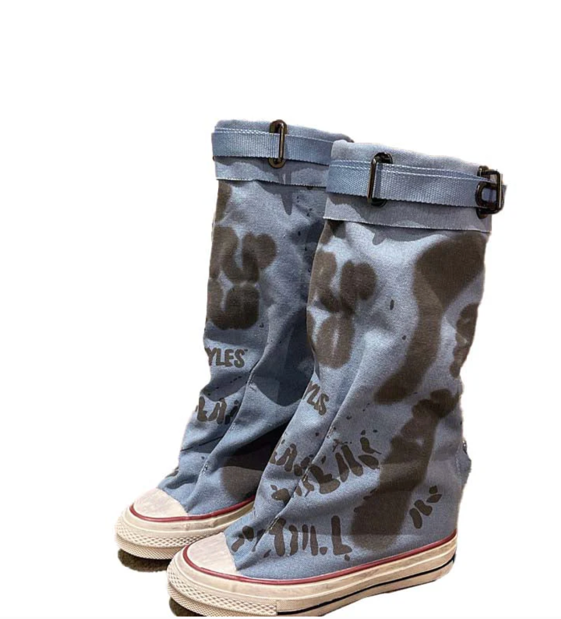 Botas planas de lona retro de media pantorrilla para mujer