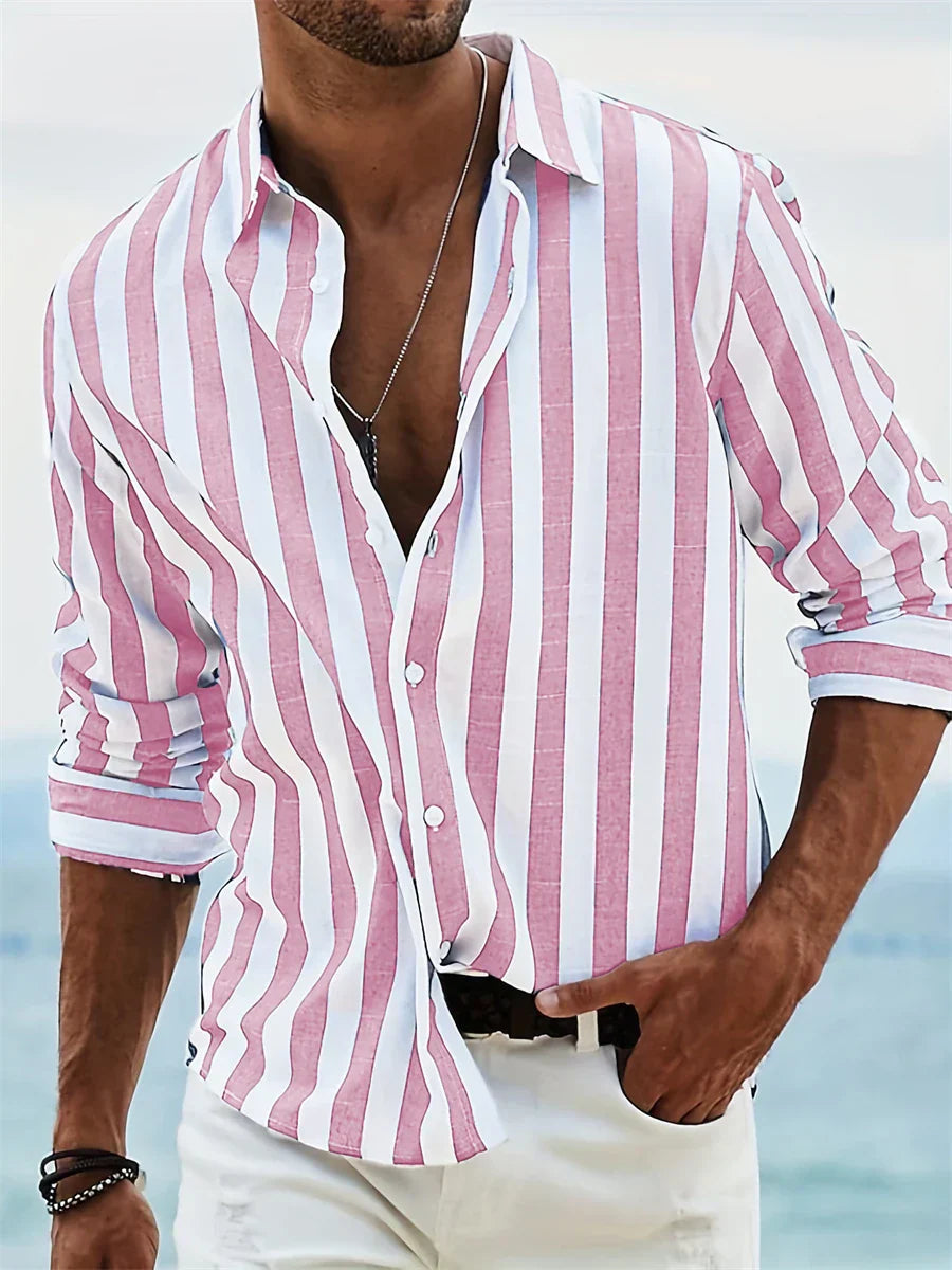 CAMISA DE HOMBRE A RAYAS ESTILO PLAYA